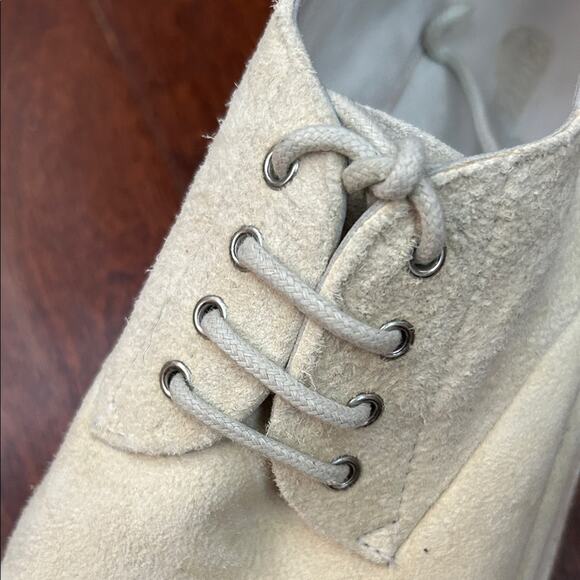 Women’s Marsell Cream Suede Lace-Up Shoes, Whitewash Stacked Heels, Size 9 - Picture 10 of 16